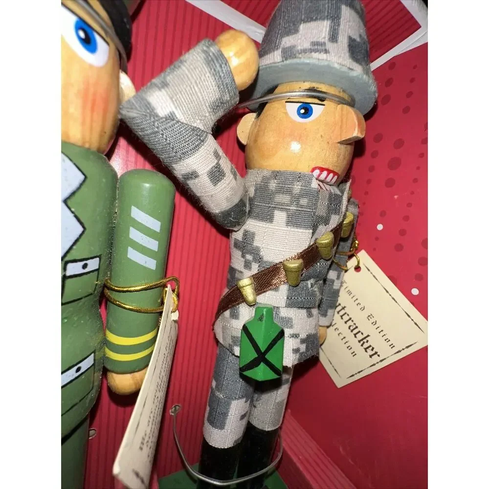 2 NEW 2010 Handmade Military Soldier Nutcracker‎ Set Marines Army Hand Numbered